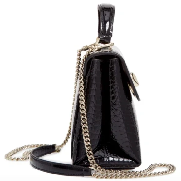 NWT kate spade Romy Small Crocodile-Embossed Patent Leather Satchel Black